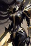 Placeholder: a woman with a sword in her hand, 2. 5 d cgi anime fantasy artwork, ghostblade, black and golden armor, of a beautiful saryn warframe, intricate assasin mecha armor, black armor, sharp black armor, dark warrior, cgsociety 9, anime fantasy artwork, of a beautiful female warframe, detailed warframe fanart