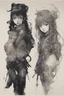 Placeholder: poster in two gradually, one girl illustration by <Yoji Shinkawa> and one girl illustration by <John Kenn Mortensen>,