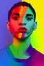 Placeholder: Portrait of a lgbtq activist with pride colors in background strong and powerful
