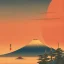 Placeholder: Ukiyo-e Style , mount fuji, sun set