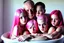 Placeholder: digital art of beautiful young pink hair teenage girls with dad in the bedroom in a bathtub with grandpa hugging bare lips