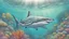 Placeholder: comic style, realistic coloring, underwater, coral reef, shark
