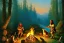 Placeholder: neanderthal holding a club, cave, bear, campfire, stone age, Impressionism, masterpiece, mellow, dawn,