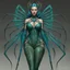 Placeholder: [photorealistic, greenish-blueish, half-woman] the Arachnomorph Queen, a monstrous hybrid that seemed to defy the laws of nature.Her upper torso was that of an elegant woman in revealing agent provocateur lace, but her lower body morphed seamlessly into a grotesque spider's abdomen. The eight spindly legs that supported her colossal form ended in razor-sharp pikes, glinting ominously in the dim light. The queen's eyes, like shards of obsidian, fixed upon the intruders with a malevolent intellige