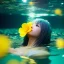 Placeholder: Anime girl underwater with yellow flowers for hair, closed eyes, rtx, reflection, 8k, glow, winning photography, caustics