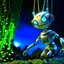 Placeholder: portrait of a cute chat robot swinging in a rope in an underground grove, in the style of dali, 8k, down-light, soft light, depth of field, photo realism, trending on art station, high detail,