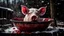 Placeholder: blood and a pig's head in blood in a large enameled bowl in the yard on the snow old, rural environment, winter, low light, dramatic atmosphere, high detailed, sharp focus, high realistic, perfect photo