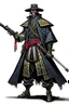 Placeholder: Gunslinger samurai, wearing a duster coat and mempo, with s cybernetic right arm