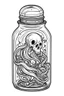 Placeholder: spooky ghost stuck in the jar idea, line art, background, vector, svg, black outline on white background, leave plenty of white space beetween lines for coloring, tattoo style, tattoo idea,full body, minimalist