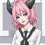 Placeholder: ROBLOX woman character pink hair with horns with white t-shirt and black tie