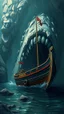 Placeholder: Bosch painting style nightmare , 3D , a boat in side a big well mouth background, high Quality picture , 8k