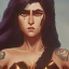 Placeholder: Warrior woman with medium wavy black hair, brown eyes, big breast, topless, glistening muscles, with a dagger in each hand.