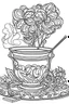 Placeholder: Outline art for coloring page, A LIT JOINT WITH WHISPS OF SMOKE NEXT TO A JAPANESE CHAWAN TEACUP, coloring page, white background, Sketch style, only use outline, clean line art, white background, no shadows, no shading, no color, clear