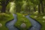 Placeholder:  winding stone path lit river