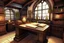 Placeholder: Fantasy medieval study room with desk