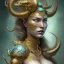 Placeholder: sango fantasy, fantasy magic, intricate, sharp focus, illustration, highly detailed, digital painting, concept art, matte, artgerm and paul lewin and kehinde wiley, masterpiece silver dragon head golden African nice breast Afo woman turquoise waves