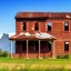 Placeholder: Abandoned house, brick walls, highly detailed, hill in the background, two windows on the front wall