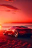 Placeholder: Ein luxus red car was vor einen sonnen untergang steht