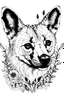 Placeholder: portrait of hyena and background fill with flowers on white paper with black outline only