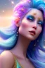 Placeholder: woman glitter blue fairy in a galactic ambiance, long blue hair, detailed gorgeous smile, delicate colors in the foreground, full of details, smooth, light effect，vaporwave colorful, smooth, extremely sharp detail, finely tuned detail, ultra high definition, 8 k, unreal engine 5, ultra sharp