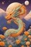 Placeholder: Bitcoin cryptocurrency and dragon, moutains are far away, it is happy new year, we can see flowers are in full bloom