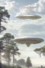 Placeholder: a group of [school kids] see a saucer shaped ufo::25 flying over tall pine trees, year is 1966 in color, concept art, by Asaf Hanuka, by Weta Digital, Electric Colors, Screen Space Global Illumination, in a symbolic and meaningful style