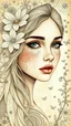 Placeholder: A very beautiful girl face, the setting is in a blend of old world aesthetics and ethereal creamy beige and white fantasy in a dreamlike ethereal zentangle illustration in the magical style of Charlene McNally and carne griffiths