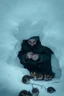 Placeholder: man living under the snow like a mouse with a lot of rats