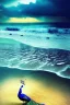 Placeholder: mystical beach, peacock, mystical, dreamlike, romanticism, fine detail, high quality, raining, rain droplets, beautiful colors, soft lighting, fish,