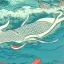 Placeholder: Ukiyo-e style illustration of ocean scene underwater, giant squid, high detail