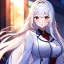 Placeholder: Clear focus, 8k, high quality, detailed, beautiful lighting, girl, vibrant colors, white long hair, vibrant red eyes, white jacket,