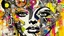 Placeholder: A mixed media collage featuring an abstract female figure with expressive eyes, adorned in vibrant patterns and symbols that evoke emotion., focus on face, isolated background, color splashes, scribbles, pen strokes, collage style, mixed media collage, scrapbook aesthetic, yellow-orange black purple pink white tones, vintage paper textures, hand drawn elements, playful use of shapes, bold shadows, whimsical atmosphere, textured brushstrokes, monochromatic palette, light pastel colors --ar 1:2 --