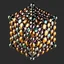 Placeholder: a mandelbox 3d fractal made of small metallic random color hexagons