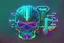 Placeholder: A flat vector icon of a mechanical human skull, layered, dark neon background