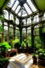 Placeholder: interior of Victorian forest mansion with lots of windows and vaulted ceilings and lots of plants