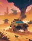 Placeholder: A vivid, Mad Max-inspired illustration of a post-apocalyptic desert wasteland, complete with battle-scarred vehicles, fierce warriors, and a raging sandstorm in the distance, capturing the gritty, high-octane energy of action-packed films.