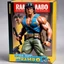 Placeholder: A photograph of a pristine action figure encased in its packaging, evoking a sense of collectible wonder, styled after a vintage toy advertisement. The box prominently displays "Rambo" in bold, stylized lettering, with the action figure inside clearly resembling Sylvester Stallone as Rambo, possessing his iconic features and a lean, athletic build, confidently holding a pistol and a knife