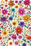 Placeholder: colorful different cute flowers , clip art, pattern, plain white background,