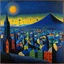 Placeholder: City with many colors, solchi e rilievi, dark blue decal pointillism Max Ernst