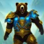 Placeholder: An angry bear warrior in blue and gold armor, background of Inka jungle, high detail, smooth, realistic, digital illustration, Artstation, artgerm,