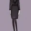 Placeholder: Fashion sketch of dress, black dress with black long sleeves, white collar, lace and silk, modern, conceptual design