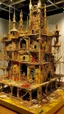 Placeholder: A golden castle made out of musical instruments painted by Jackson Pollock