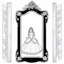 Placeholder: Make black and white cute drawing of a Enchanted Mirror with black bold lines. Only outline, no grayscale. A tall, ornate mirror with an intricate golden frame shaped like vines and flowers. In the reflection, show a magical princess