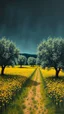 Placeholder: A dark yellow olive field painted by Henry-Robert Brésil