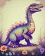 Placeholder: a Fantasy technicolor, A small dinosaur made of flowers and water. Renaissance painting style. cartoon style, thick lines, low detail, of a Fantasy technicolor, no shading, --ar 85:110