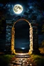 Placeholder: Stone moongate glowing at night under a full moon dark fantasy