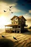 Placeholder: big house, beach, birds, sun