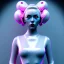 Placeholder: blonde woman teenager, geisha, retro futuristic, latex dress, gradient color, BLUE, PINK, CYAN, neon, insanely detailed, 16k resolution, perfect eyes, cinematic smooth, intricate detail