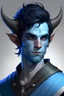 Placeholder: Young Male tiefling, pale blue skin, dark blue hair, blue eyes