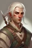 Placeholder: Generate a dungeons and dragons character portrait of a beautiful male swashbuckler Rogue aasimar with a rapier. He has Short silver-white hair. He has red eyes. He has a youthful and rounder face.